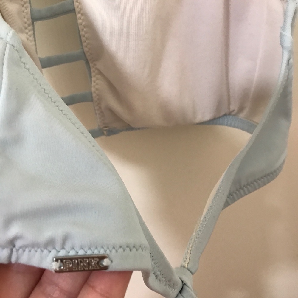 3/$15 Pink Victoria’s Secret strappy high neck halter swim bikini top blue M - Picture 5 of 7